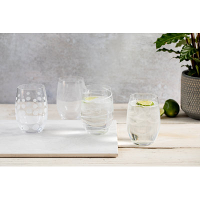 Mikasa Cheers Stemless Wine Glasses Set Of 6 - Lead-Free Crystal, 17 Oz, Etched Design